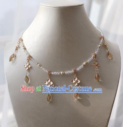 Chinese Ancient Princess Yellow Crystal Necklace Women Accessories Tassel Necklet Jewelry