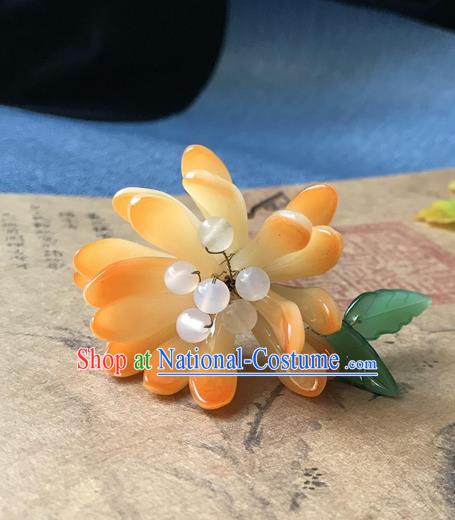 Chinese Ancient Women Orange Chrysanthemum Hair Clip Handmade Headwear Hanfu Hair Accessories Hairpin