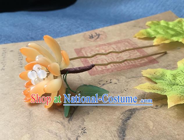 Chinese Ancient Women Orange Chrysanthemum Hair Clip Handmade Headwear Hanfu Hair Accessories Hairpin