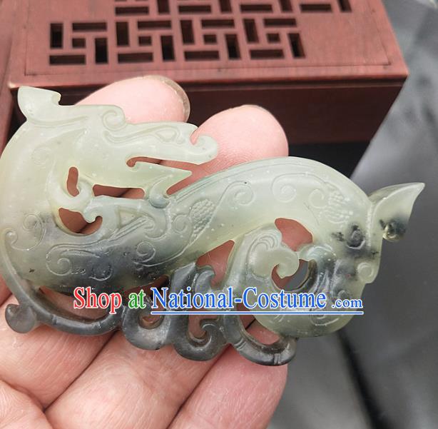 Chinese Handmade Ink Jade Accessories Handgrip Craft Jade Jewelry Carving Dragon Jade Pendant