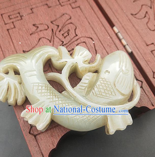 Chinese Handmade Jade Carving Carp Necklace Accessories Handgrip Craft Jade Jewelry Jade Fish Pendant