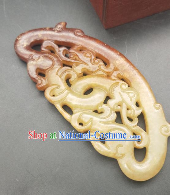 Chinese Jade Carving Dragon Necklace Accessories Handgrip Craft Handmade Jade Jewelry Jade Semi Annular Pendant