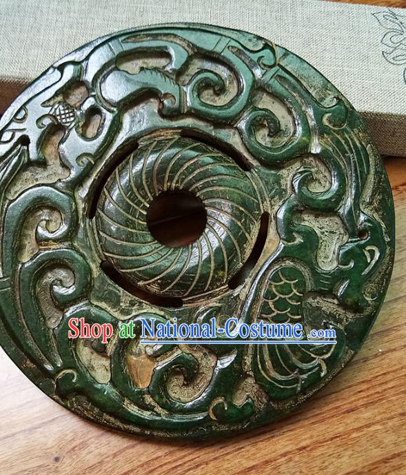 Chinese Handmade Green Jade Annular Accessories Handgrip Craft Handmade Jade Jewelry Jade Carving Waist Pendant