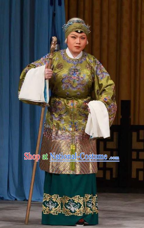 Chinese Peking Opera Lao Dan Costumes the Fourth Son Visits His Mother Old Female Apparel Garment Dress and Headwear