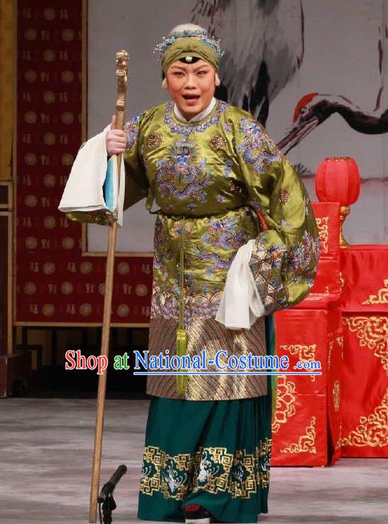 Chinese Peking Opera Lao Dan Costumes the Fourth Son Visits His Mother Old Female Apparel Garment Dress and Headwear