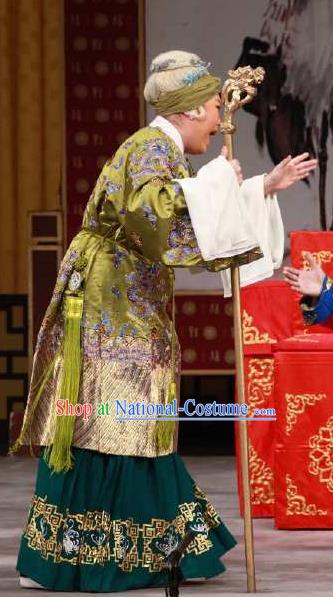 Chinese Peking Opera Lao Dan Costumes the Fourth Son Visits His Mother Old Female Apparel Garment Dress and Headwear