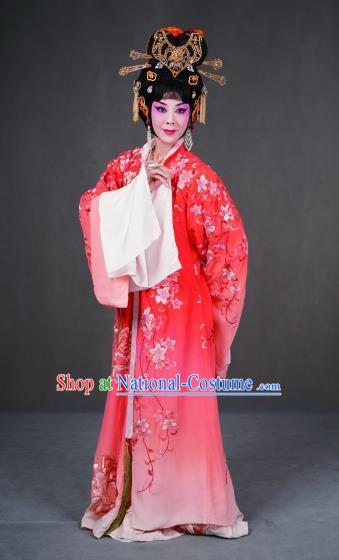 Chinese Peking Opera Garment Costumes the Royal Consort of Tang Apparel Hua Tan Diva Pink Dress and Headdress