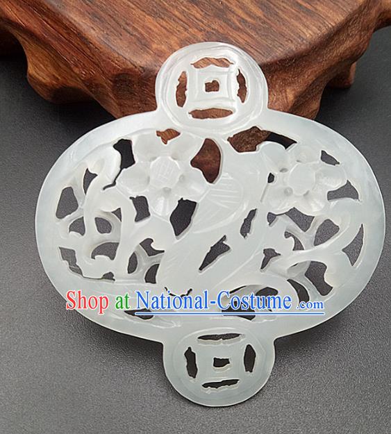 Chinese Handmade Jade Label Accessories Handgrip Craft Handmade Jade Jewelry Jade Carving Plum Waist Pendant