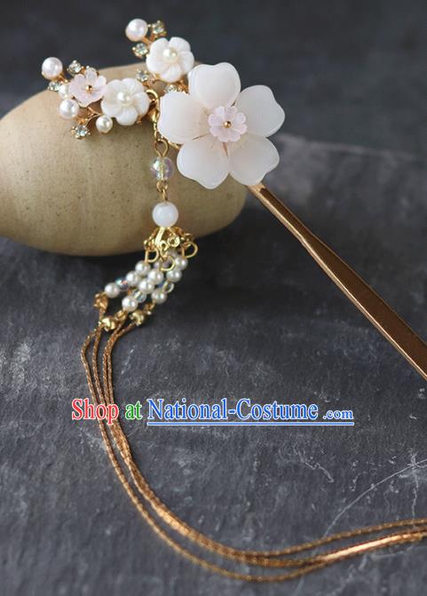 Chinese Ancient Hanfu Tassel Flowers Hair Clip Hair Accessories Women Headwear White Flower Hairpin