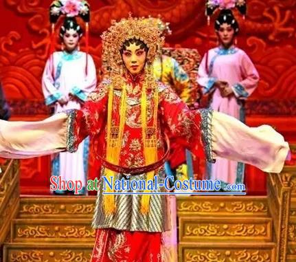 Chinese Cantonese Opera Dress Apparel Princess Chang Ping Peking Opera Hua Tan Garment Costumes Wedding Embroidered Robe and Headdress