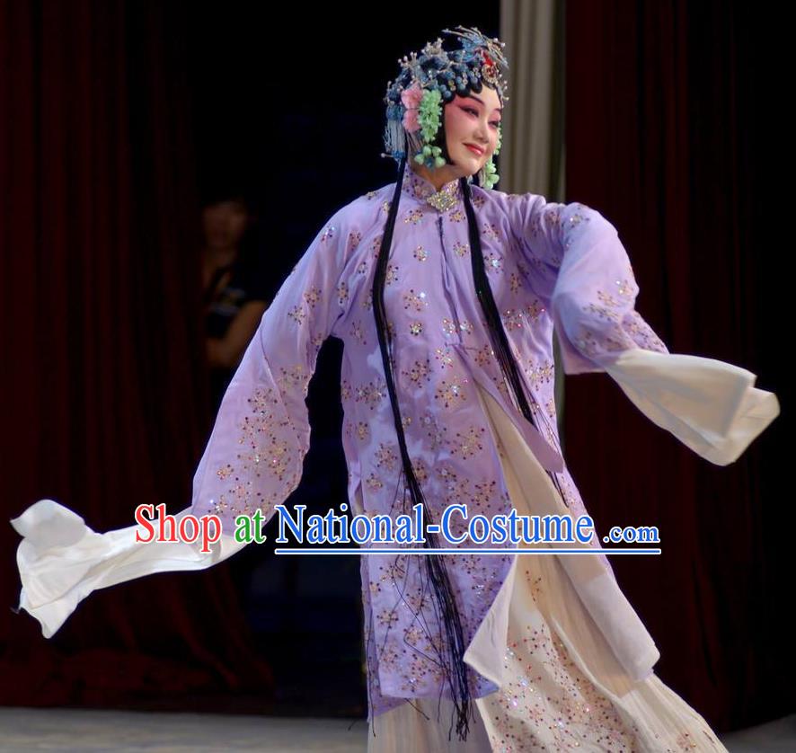 Traditional Chinese Peking Opera Diva Purple Dress Apparel The Dream in Lady Chamber Garment Rich Lady Costumes and Headdress