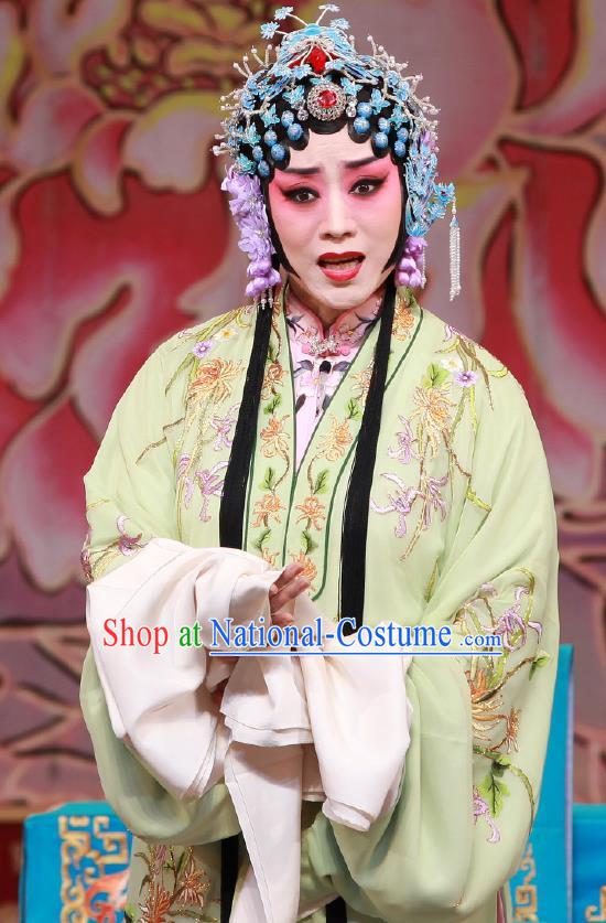 Traditional Chinese Peking Opera Young Lady Green Cape Dress Apparel The Dream in Lady Chamber Diva Costumes Garment and Headwear