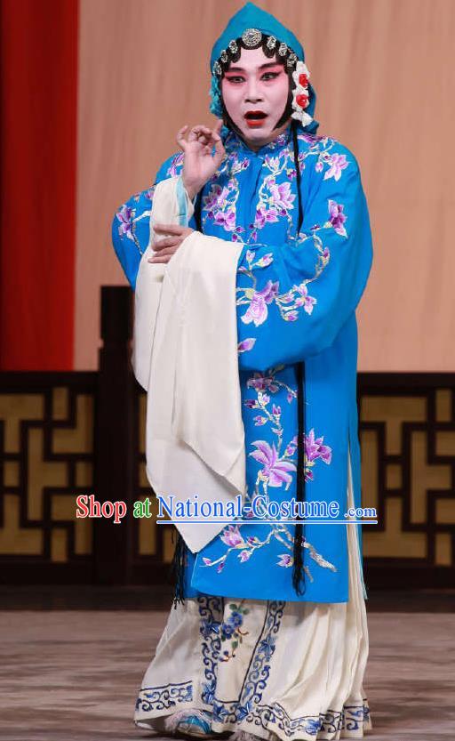 Traditional Chinese Peking Opera Blue Dress Apparel The Dream in Lady Chamber Costumes Young Female Garment and Headwear