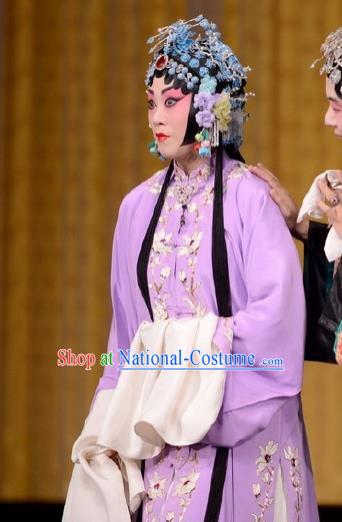 Traditional Chinese Peking Opera Garment Dress San Niang Jiao Zi Hua Tan Wang Chune Costumes Purple Cape and Headwear