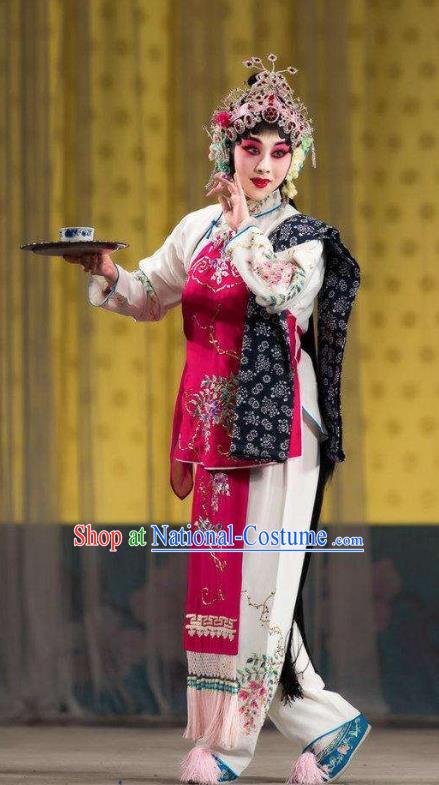 Chinese Traditional Peking Opera Servant Girl Costumes Apparel the Wandering Dragon Toys with the Phoenix Li Fengjie Maidservant Garment and Headwear