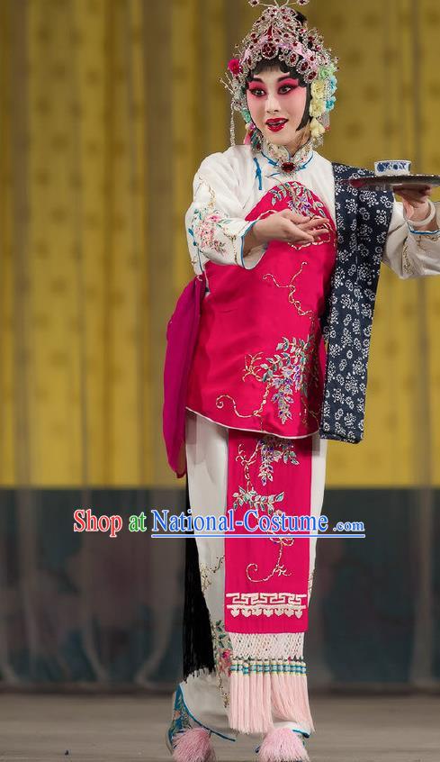 Chinese Traditional Peking Opera Servant Girl Costumes Apparel the Wandering Dragon Toys with the Phoenix Li Fengjie Maidservant Garment and Headwear