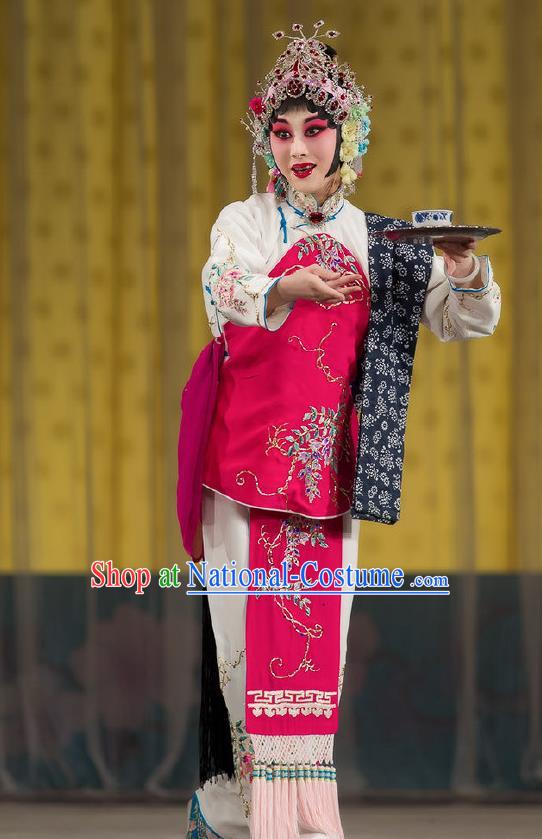 Chinese Traditional Peking Opera Servant Girl Costumes Apparel the Wandering Dragon Toys with the Phoenix Li Fengjie Maidservant Garment and Headwear