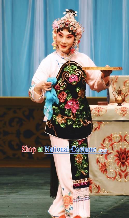 Chinese Traditional Peking Opera Costumes Apparel the Wandering Dragon Toys with the Phoenix Li Fengjie Embroidered Peony Garment and Headwear