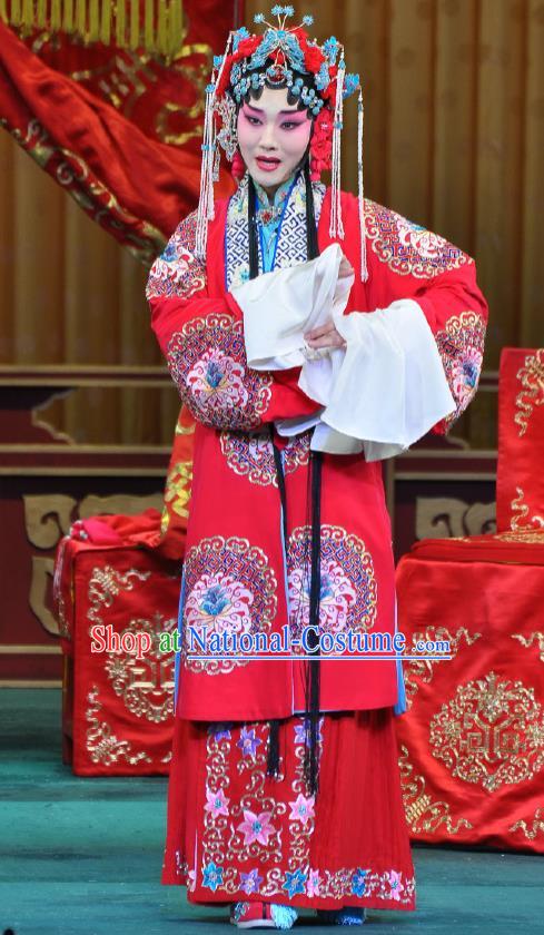 Traditional Chinese Peking Opera Wedding Garment Red Dress Return of the Phoenix Hua Tan Costumes Cape and Headdress Complete Set