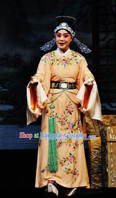 Chinese Beijing Opera Niche Orange Garment Butterfly Fairy Tale Apparels Young Men Liang Shanbo Robe Costumes and Hat