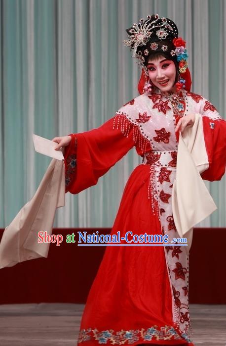 Chinese Traditional Peking Opera Maidservant Costumes Matchmaker Garment Servant Girl Red Dress Apparels and Headdress