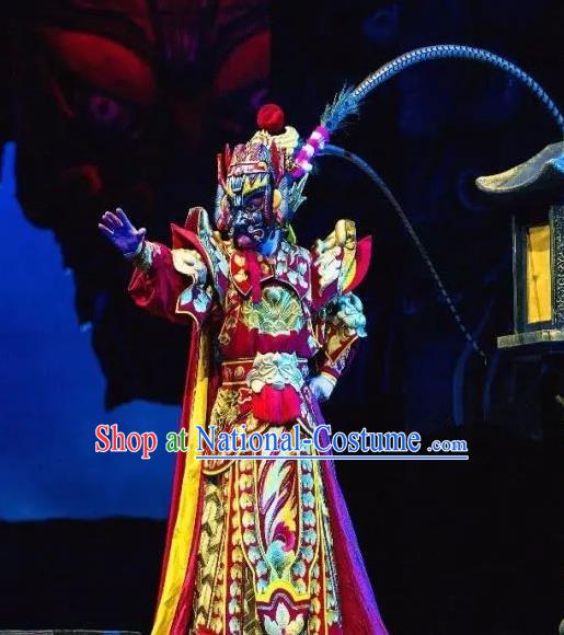 Chinese Peking Opera General Armor Costumes The Revenge of Prince Zi Dan Martial Male Apparels Garment and Headwear