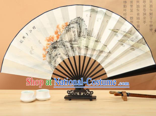 Chinese Traditional Hand Painting Landscape Ebony Paper Fan Classical Dance Accordion Fans Folding Fan