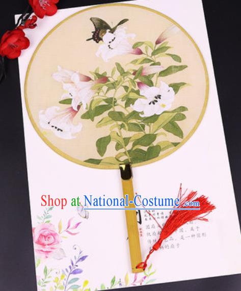 Chinese Traditional Printing Butterfly Flowers Yellow Silk Fans Handmade Classical Dance Palace Fan for Women