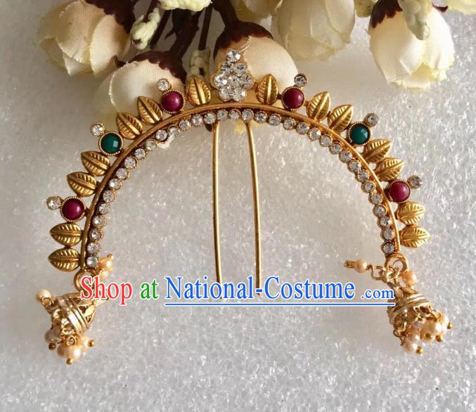 Indian Traditional Wedding Golden Leaf Hairpin Asian India Bride Hair Jewelry Accessories for Women