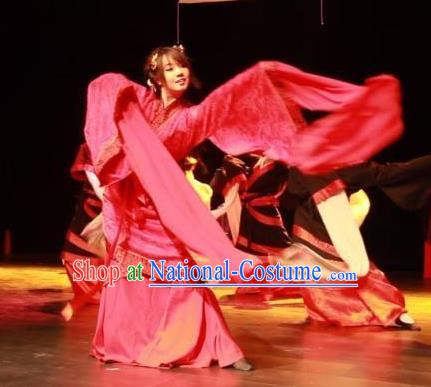 Chinese Song by the Yue Girl Han Dynasty Dance Red Dress Traditional Classical Dance Stage Performance Costume for Women