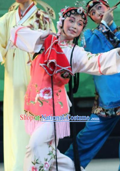 Chinese Peking Opera Actress Young Female Sun Yujiao Costumes Apparels and Headdress Pick Up the Jade Bracelet Yue Opera Hua Tan Dress Garment