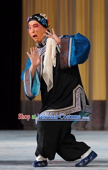 Chinese Peking Opera Elderly Female Apparels Costumes and Headdress Pick Up the Jade Bracelet Yue Opera Laodan Matchmaker Dress Garment