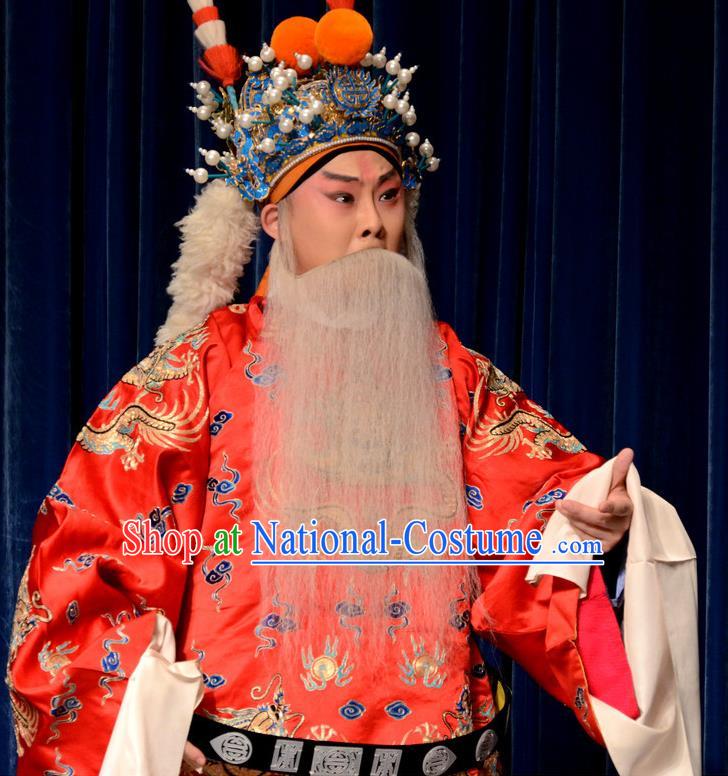 Chinese Beijing Opera Lao Sheng Apparels Zhu Lian Zhai Peking Opera Garment Costumes Official Python Embroidered Robe and Headwear