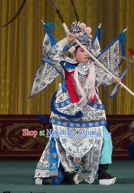 Chinese Beijing Opera Martial Male Apparels Zhu Lian Zhai Peking Opera Garment Costumes General Kao Armor Suit with Flags and Headpiece