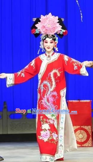 Chinese Beijing Opera Hua Tan Red Dress Costumes Zhu Lian Zhai Peking Opera Imperial Consort Apparels Garment and Headdress