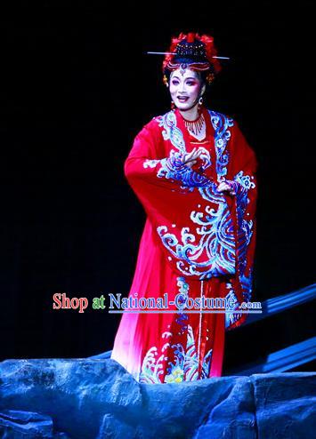 Ma Zu Chinese Shaoxing Opera Goddess Apparels and Headdress Yue Opera Actress Garment Hua Tan Lin Moniang Red Dress Costumes