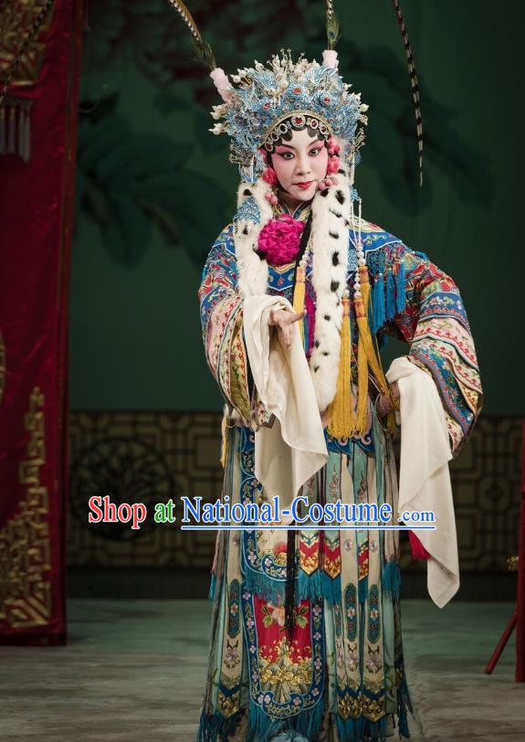 Chinese Kun Opera Hua Tan Hanfu Dress Princess Baihua Peking Opera Blues Garment Apparels Costumes and Headdress