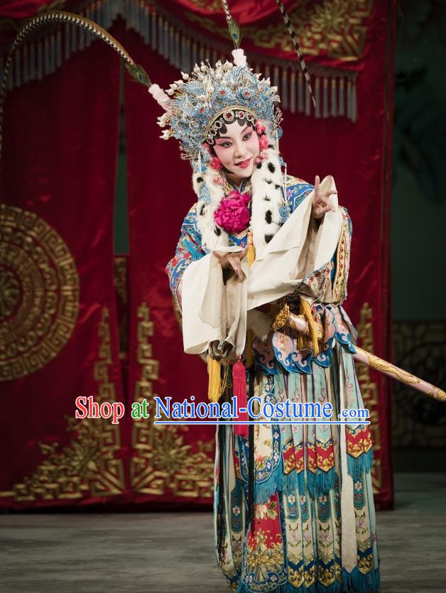 Chinese Kun Opera Hua Tan Hanfu Dress Princess Baihua Peking Opera Blues Garment Apparels Costumes and Headdress