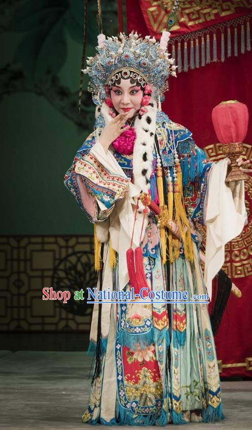 Chinese Kun Opera Hua Tan Hanfu Dress Princess Baihua Peking Opera Blues Garment Apparels Costumes and Headdress