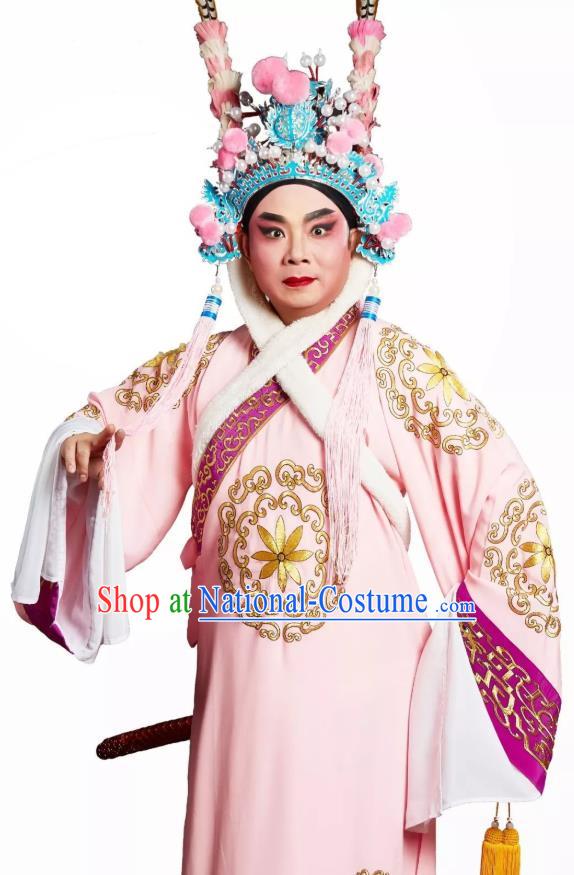 Chinese Classical Kun Opera Young Male Pink Robe Apparels Princess Baihua Peking Opera Xiao Sheng Costumes Garment and Headwear