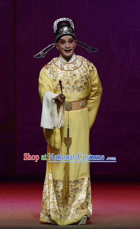 Chinese Classical Kun Opera The Purple Hairpin Young Male Apparels Peking Opera Scholar Costumes Li Yi Garment and Hat