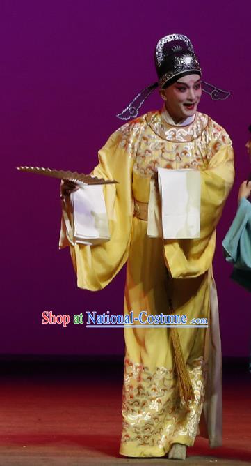 Chinese Classical Kun Opera The Purple Hairpin Young Male Apparels Peking Opera Scholar Costumes Li Yi Garment and Hat