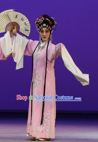 Chinese Kun Opera Rich Lady Costumes The Purple Hairpin Peking Opera Hua Tan Garment Actress Apparels Pink Dress and Hair Jewelry