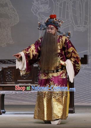 Chinese Classical Kun Opera Elderly Male Garment and Hat The Purple Hairpin Peking Opera Grand Commandant Official Costumes Vestment