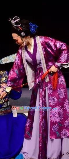 Chinese Shaoxing Opera Elderly Female Apparels Costumes and Headpieces Fang Cao Meng Yue Opera Laodan Purple Dress Garment