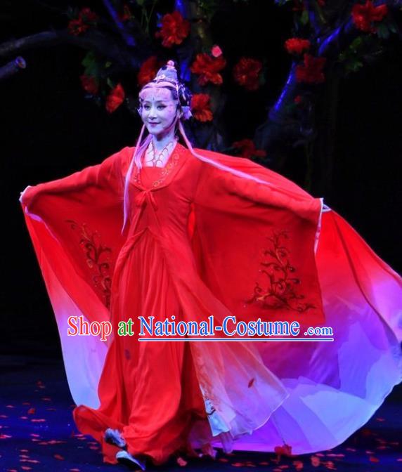 A Chinese Ghost Story Shaoxing Opera Actress Nie Xiaoqian Apparels Costumes and Headdress Yue Opera Fairy Red Dress Garment