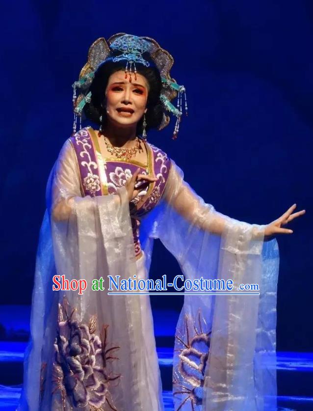 Chinese Shaoxing Opera Royal Queen Rong Hua Dream Dress Costumes and Headdress Yue Opera Actress Empress Garment Apparels