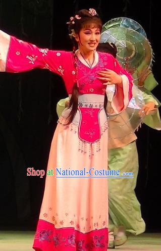 Chinese Shaoxing Opera Servant Girl Apparels Costumes and Headpieces Yue Opera Mei Long Zhen Country Woman Li Fengjie Dress Garment