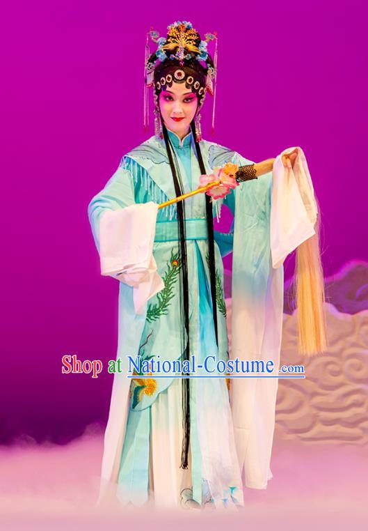 Chinese Kun Opera Goddess Green Dress Costumes and Headpieces Nan Ke Dream Kunqu Opera Diva Garment Princess Yao Fang Apparels