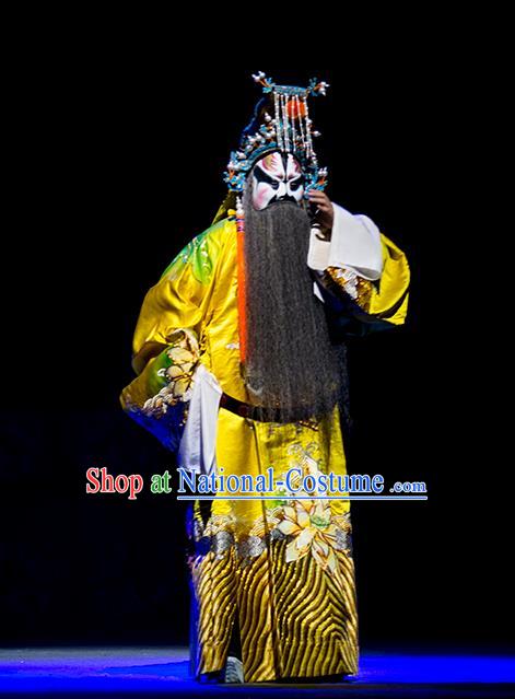 Chinese Kun Opera Elderly Male Costumes Nan Ke Dream Garment and Headwear Kunqu Opera Emperor Apparels Clothing